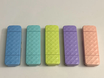 Ever After Creations portable LED task lights in blue, teal, lime, purple, and peach with diamond-textured finish.
