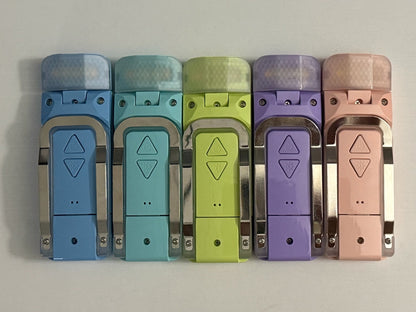 Ever After Creations portable rechargeable LED task lights in a row featuring pastel colors and diamond textures.